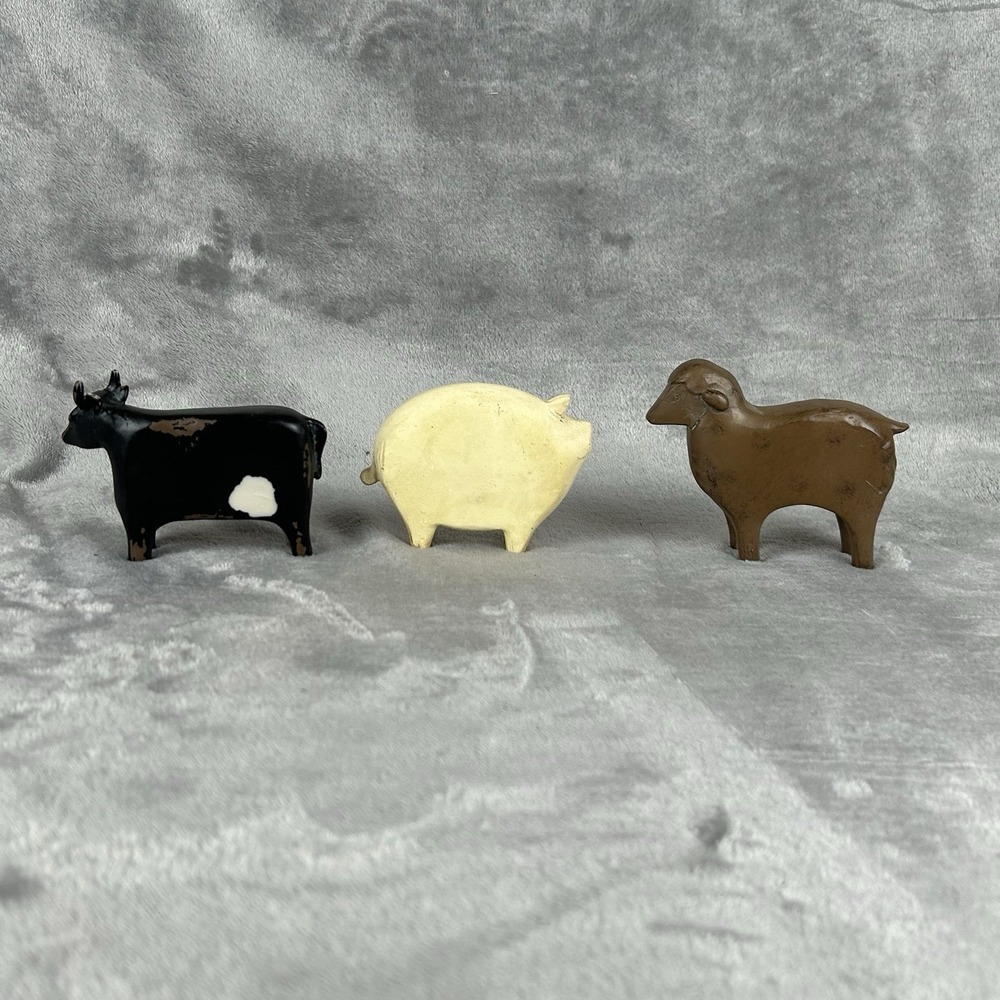 Primitive Farm Animals Set Of 3 Decorative Figures Pig Sheep & Cow